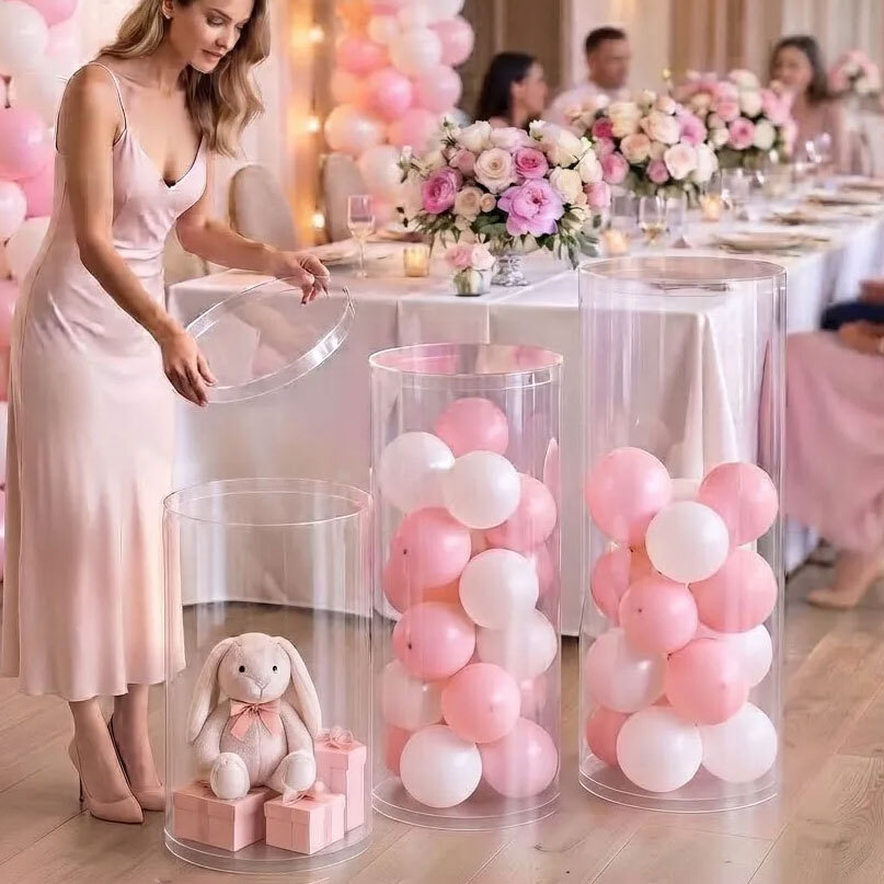 Κυλινδρικά Διάφανα Ακρυλικά Βάθρα Display Διακόσμησης Γάμου Βάπτισης - Σετ 3 τεμάχια