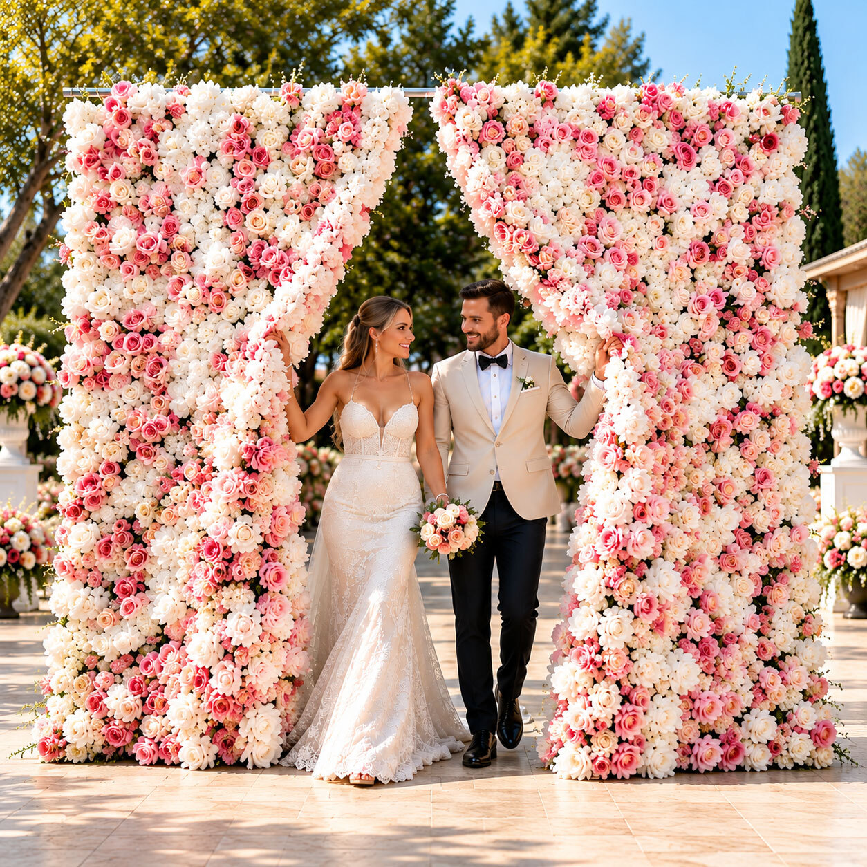 Τοίχος από Λουλούδια - Backdrop Flower Wall - Λευκό και Ροζ 2 μέτρα