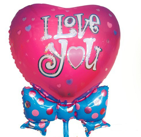 Μπαλόνι foil 36 ιντσών Καρδιά φούξια με φιόγκο I Love You