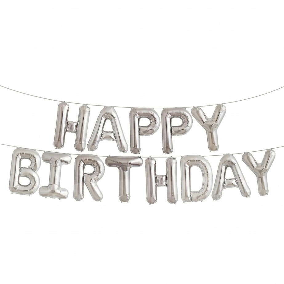 Μπαλόνια HAPPY BIRTHDAY Ασημί λέξη 35cm (φουσκώνει με αέρα)