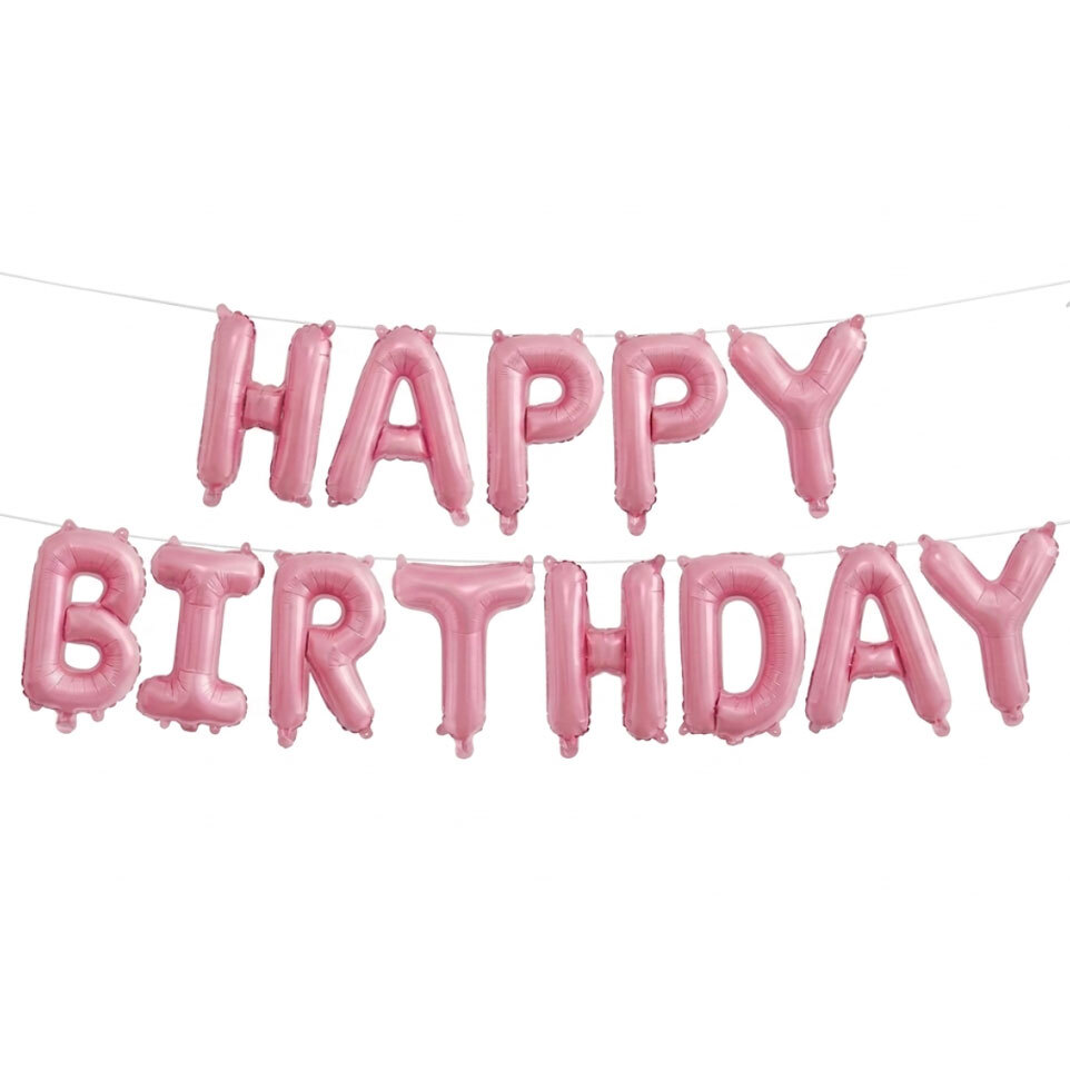 Μπαλόνια HAPPY BIRTHDAY Ροζ λέξη 35cm (φουσκώνει με αέρα)