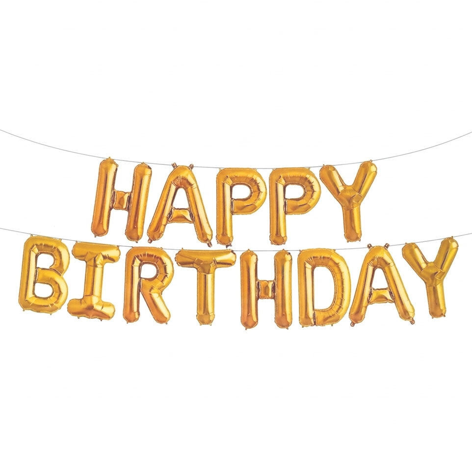 Μπαλόνια HAPPY BIRTHDAY Χρυσά λέξη 35cm (φουσκώνει με αέρα)