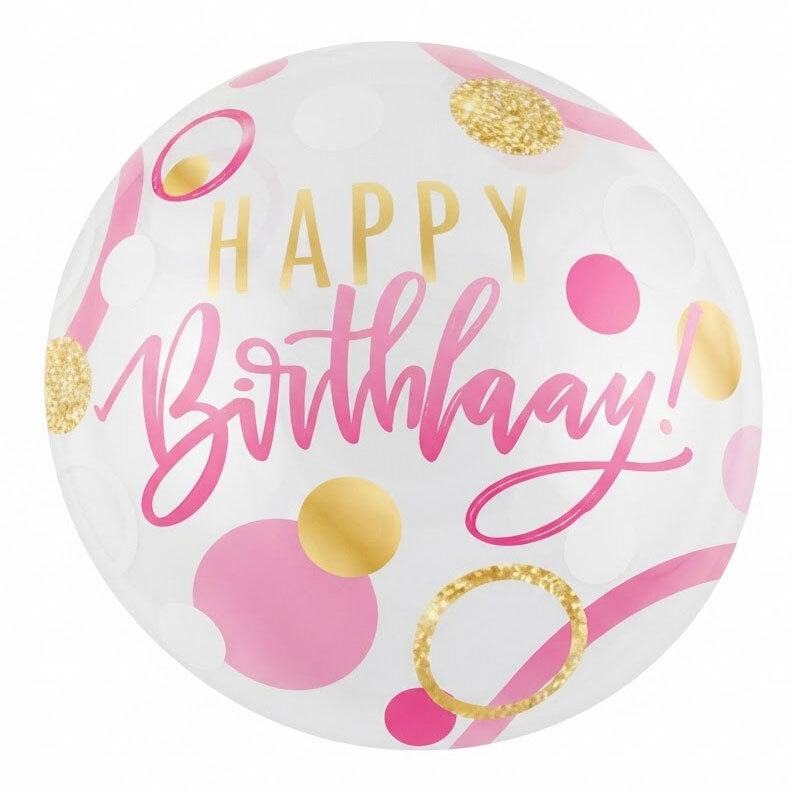 Μπαλόνι Happy Birthday Ροζ με Χρυσό και διαφάνεια (Συσκευασμένο)