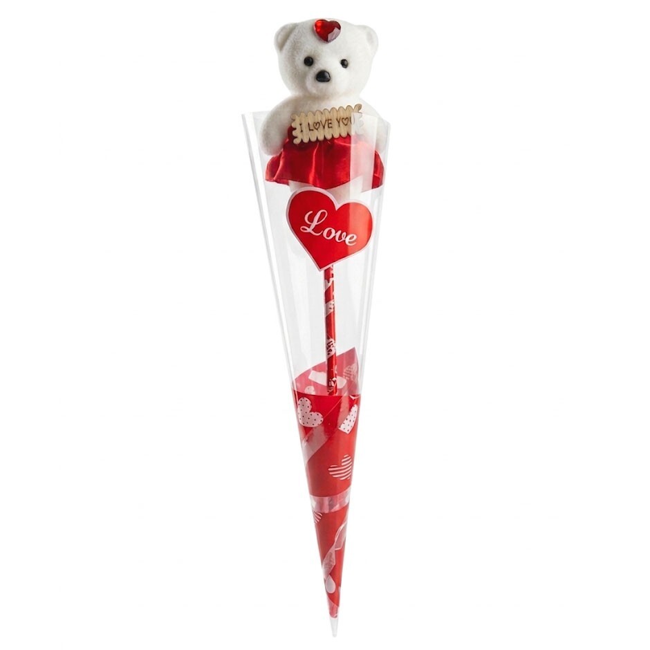 Αρκουδάκι σε Χωνάκι με Ξύλινο LOVE - 30 cm