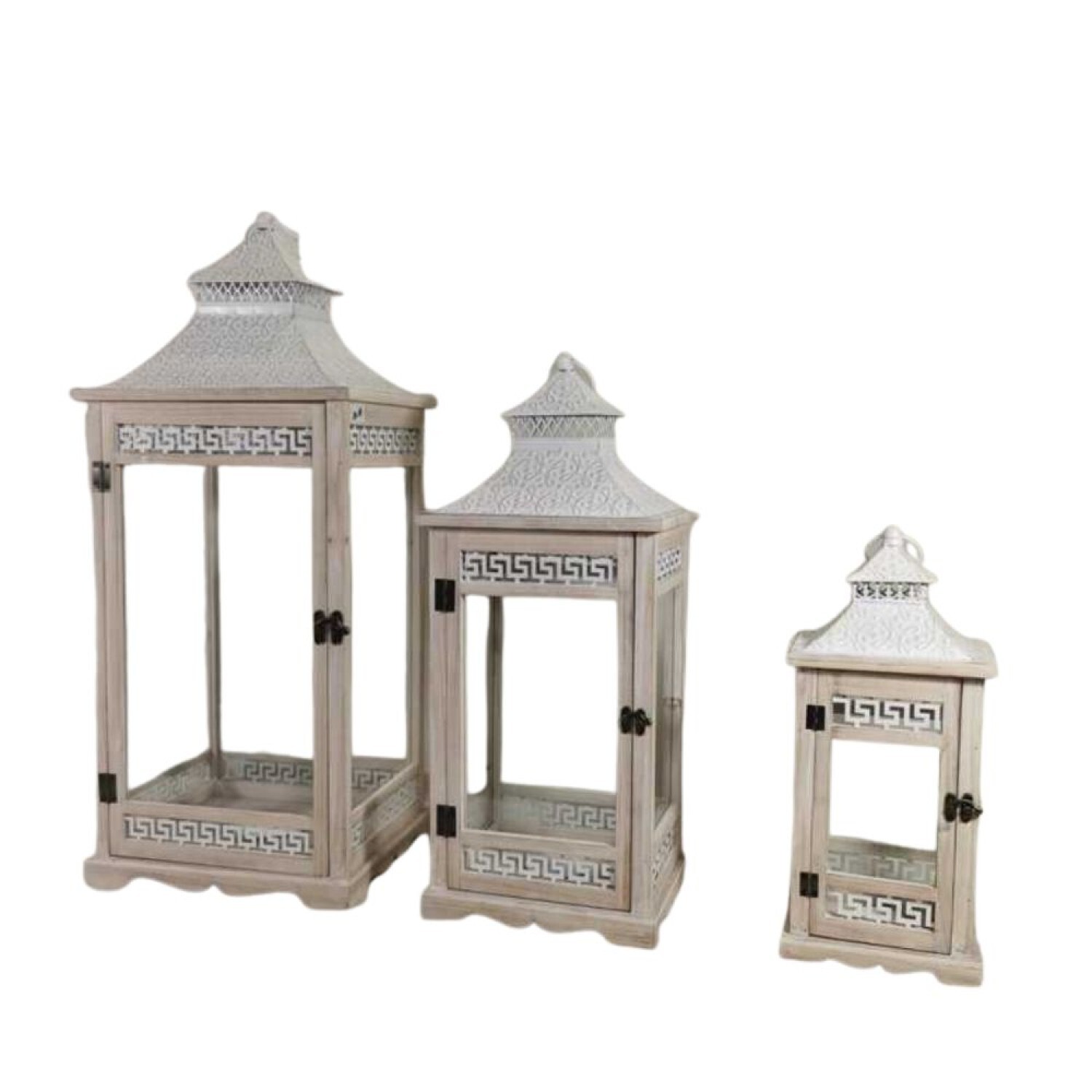 Wooden Lanterns Beige (3 Piece Set)