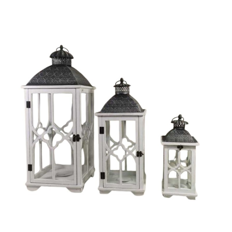 Wooden Lanterns White and Black (3 Piece Set)