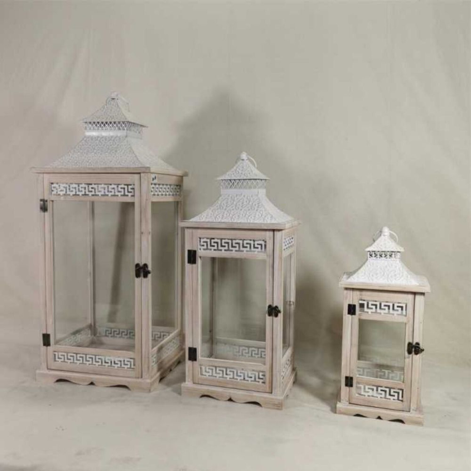 Wooden Lanterns Beige (3 Piece Set)