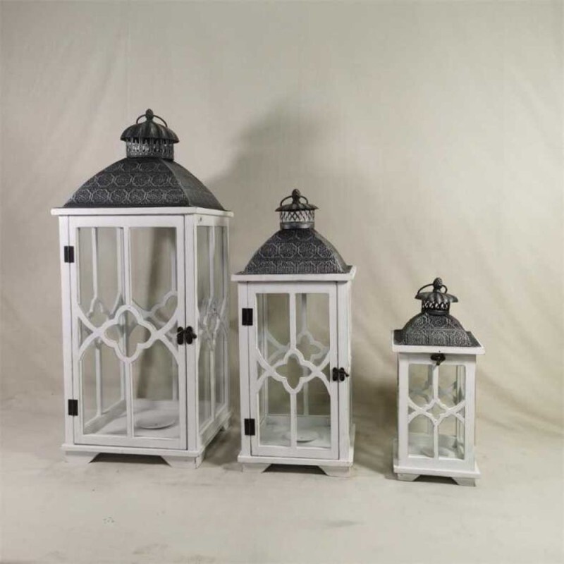 Wooden Lanterns White and Black (3 Piece Set)