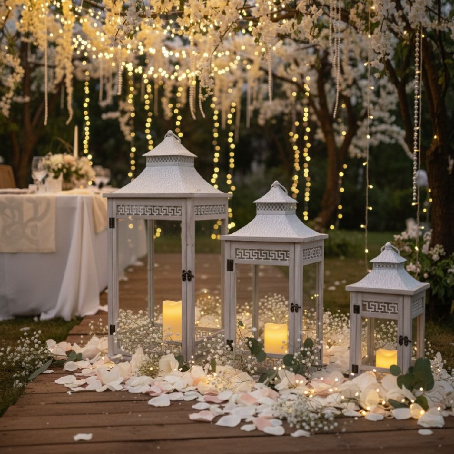 Wooden Lanterns Beige (3 Piece Set)