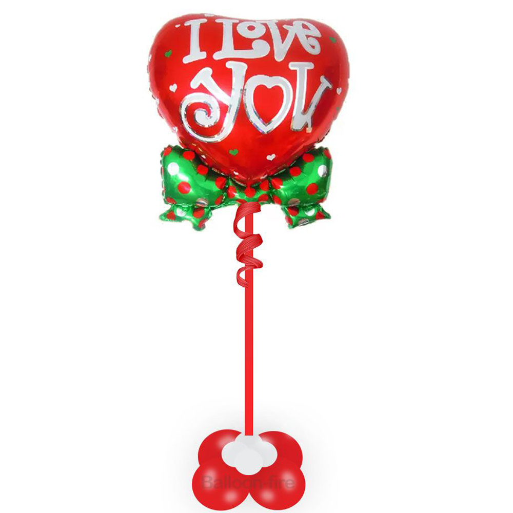Balloon heart i love you with ribbon print 36 inch filled with helium in a big base