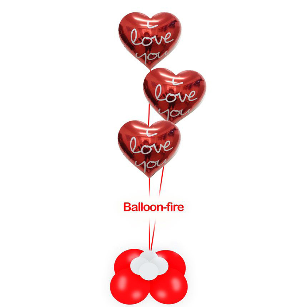 Καρδιές κόκκινες I love you 3 τεμάχια foil 18 ιντσών γεμισμένες με ήλιο σε βάση μεγάλη