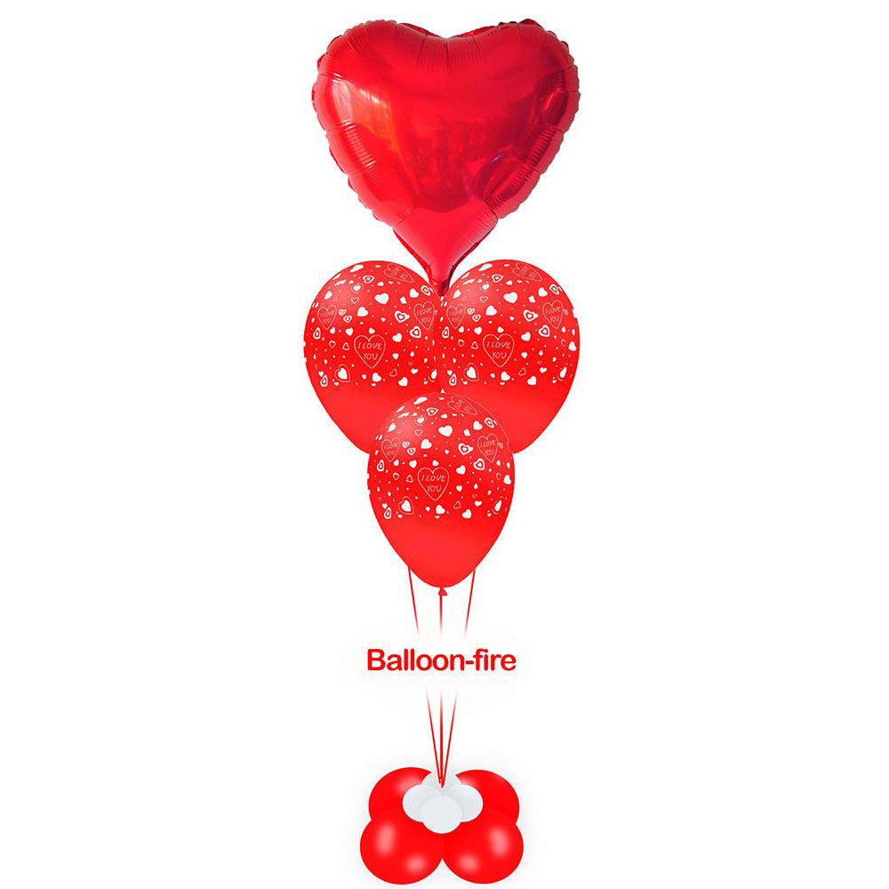 Hearts red balloons 36 inch with 3 balloons printed hearts love filled with helium in a big base