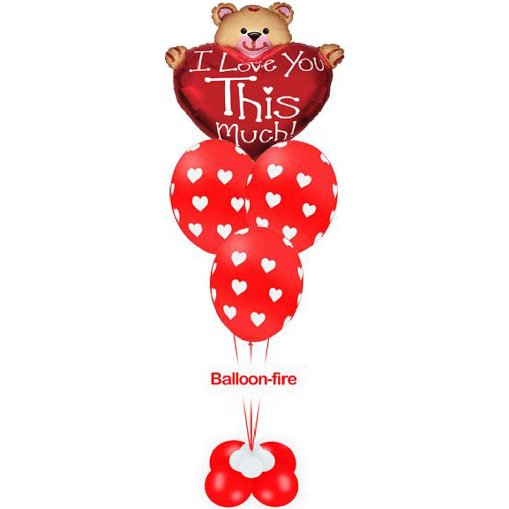 Heart i love you this much foil 36 inch and 3 balloons printed with hearts filled with helium in a big base