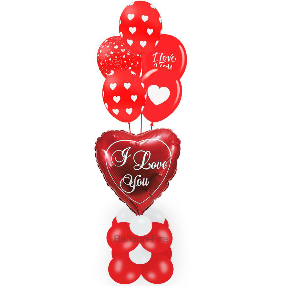 Balloon big sculpture with red heart i love you 36 inch and 5 balloons printed with helium