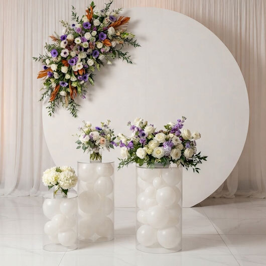 Κυλινδρικά Διάφανα Ακρυλικά Βάθρα Display Διακόσμησης Γάμου Βάπτισης - Σετ 3 τεμάχια