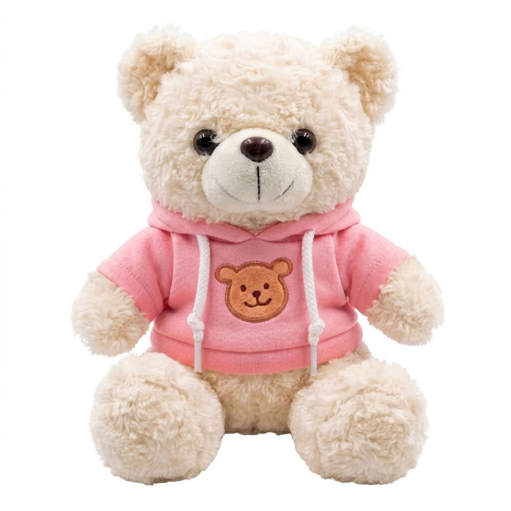 Plush Toy Bear Beige with Pink Hoodie - 22cm sitting