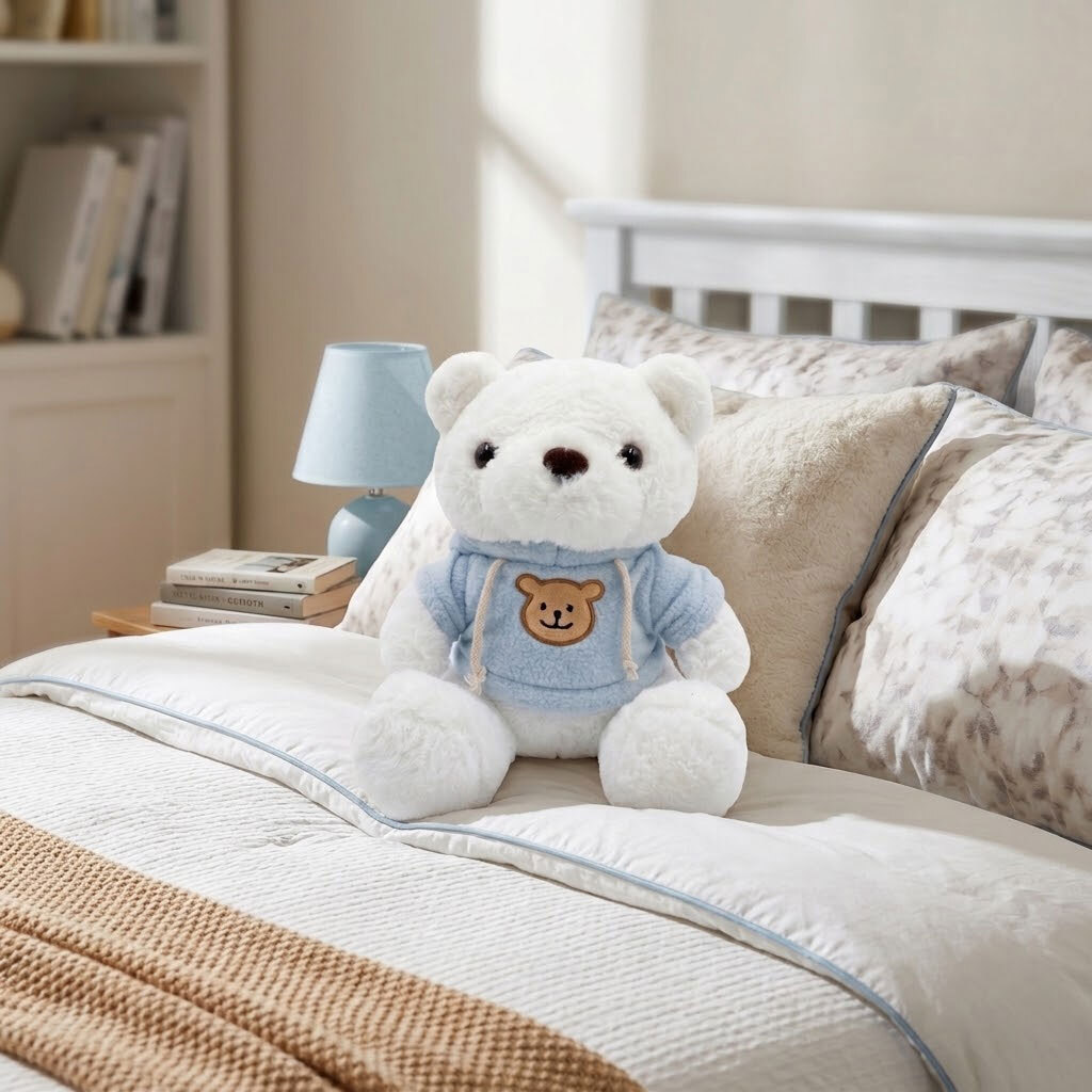 Plush Toy Bear White with Blue Hoodie - 25cm