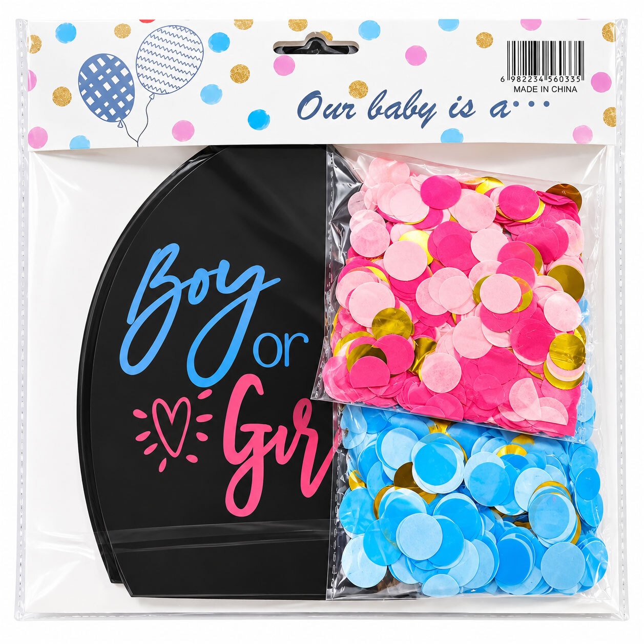 Gender Reveal Balloons Surprise with confetti 1 Meter
