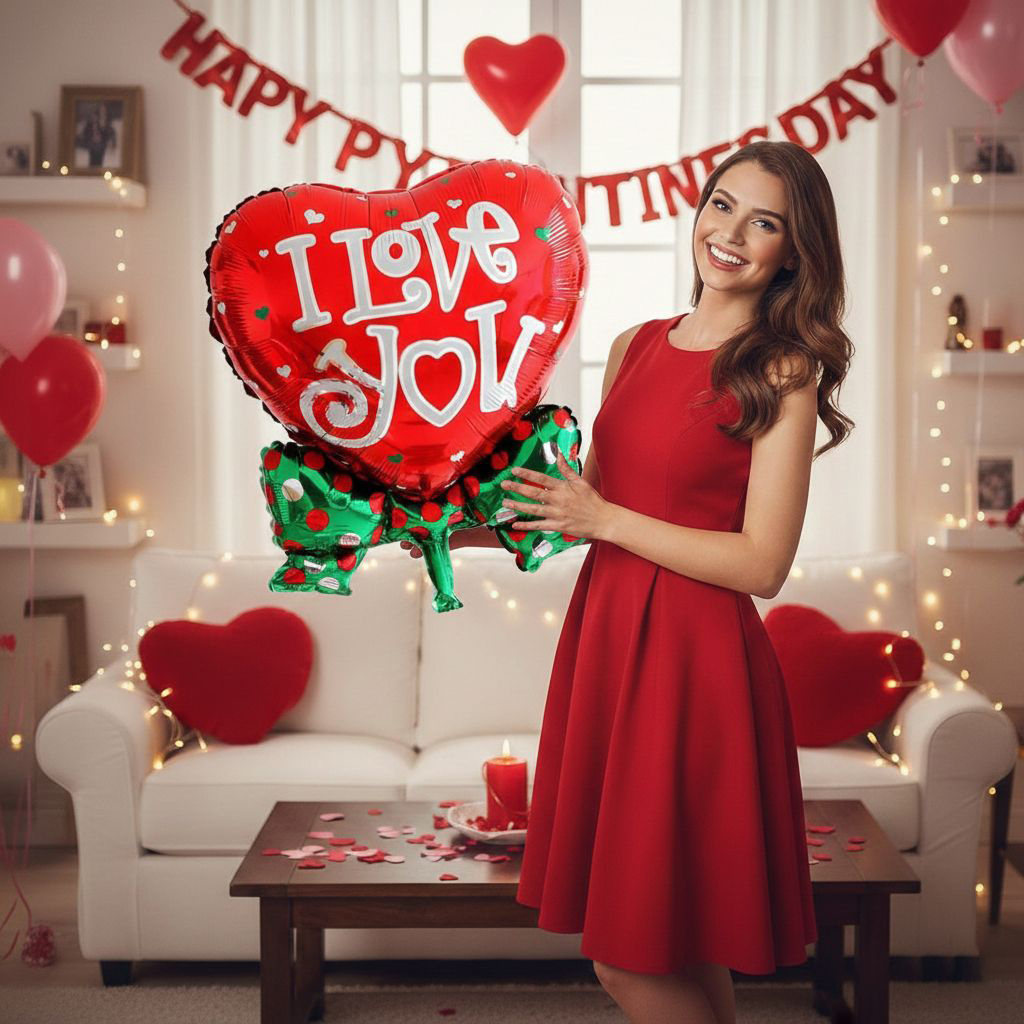 Μπαλόνι foil 36 ιντσών καρδιά κόκκινη με φιόγκο I Love You 5