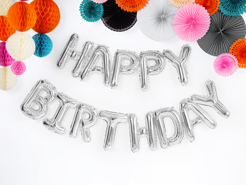 Μπαλόνια HAPPY BIRTHDAY ασημί, σχηματισμένη λέξη  34 Χ 21 εκατοστά  