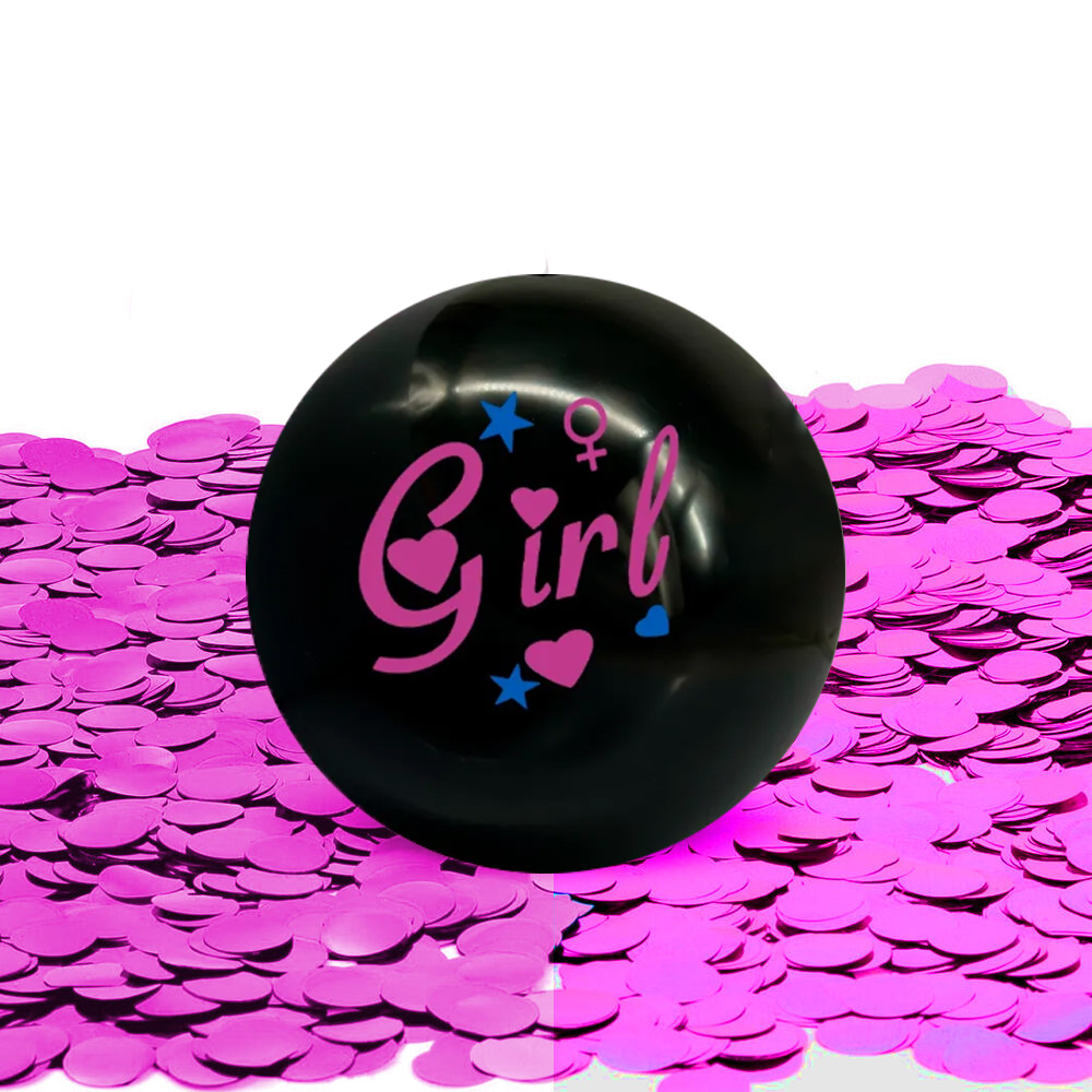 Μπάλα Μαύρη Gender Reveal Boy or Girl με Φούξια Κομφετί 4