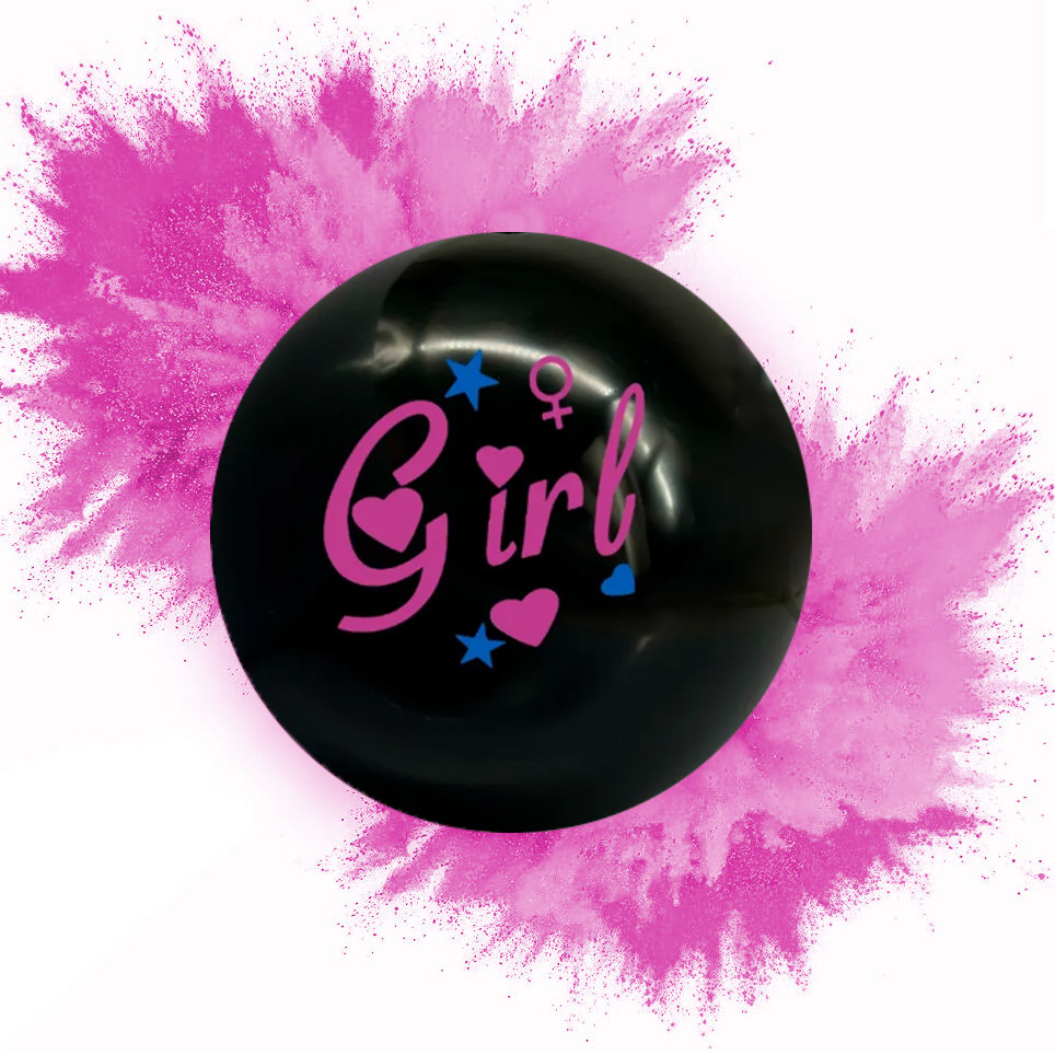 Μπάλα Μαύρη Gender Reveal Boy or Girl με Ροζ Πούδρα 5