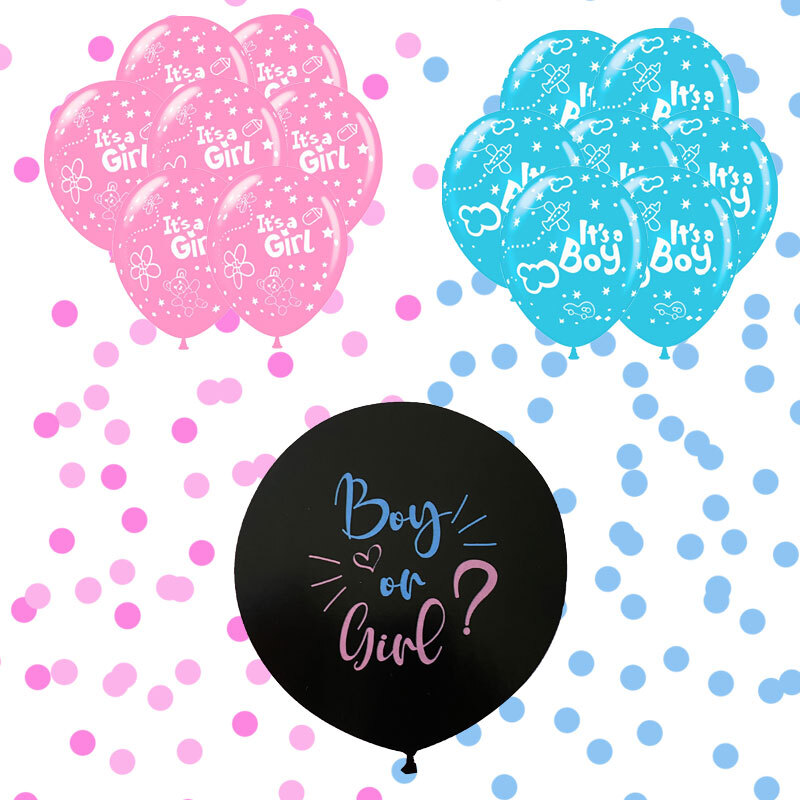 Gender reveal Μπαλόνια 15 τεμ. σετ με κομφετί. Περιλαμβάνει 1 τεμ 18'' με boy or girl  και κομφετί επιλογής σας, 7 μπαλόνια It's a boy, 7 μπαλόνια It's a girl 2