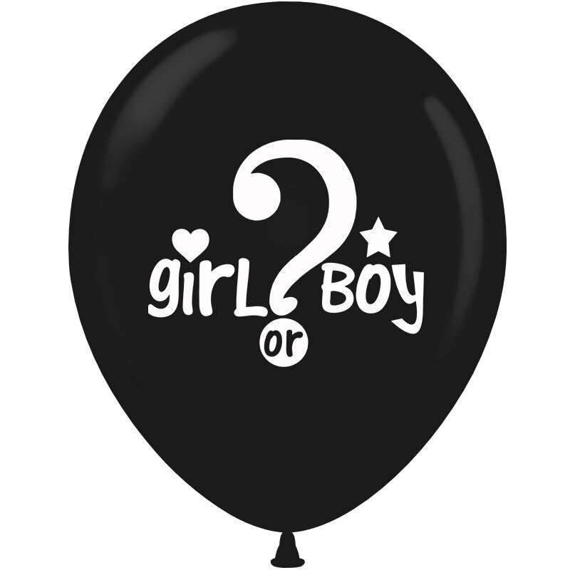 Μπαλόνια 12 ιντσών μαύρα τυπωμένα με Boy or Girl (100 Τεμάχια)
