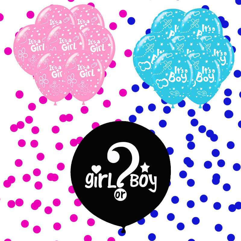 Gender reveal Μπαλόνια 16 τεμ. σετ με κομφετί. Περιλαμβάνει 2 τεμ. 18'' με boy or girl  και κομφετί επιλογής σας, 7 μπαλόνια It's a boy, 7 μπαλόνια It's a girl 2