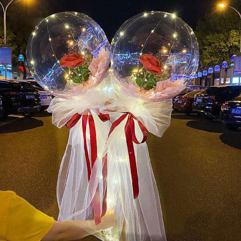 Έτοιμα bubble μπαλόνια με τριαντάφυλλο και led φωτισμό 6