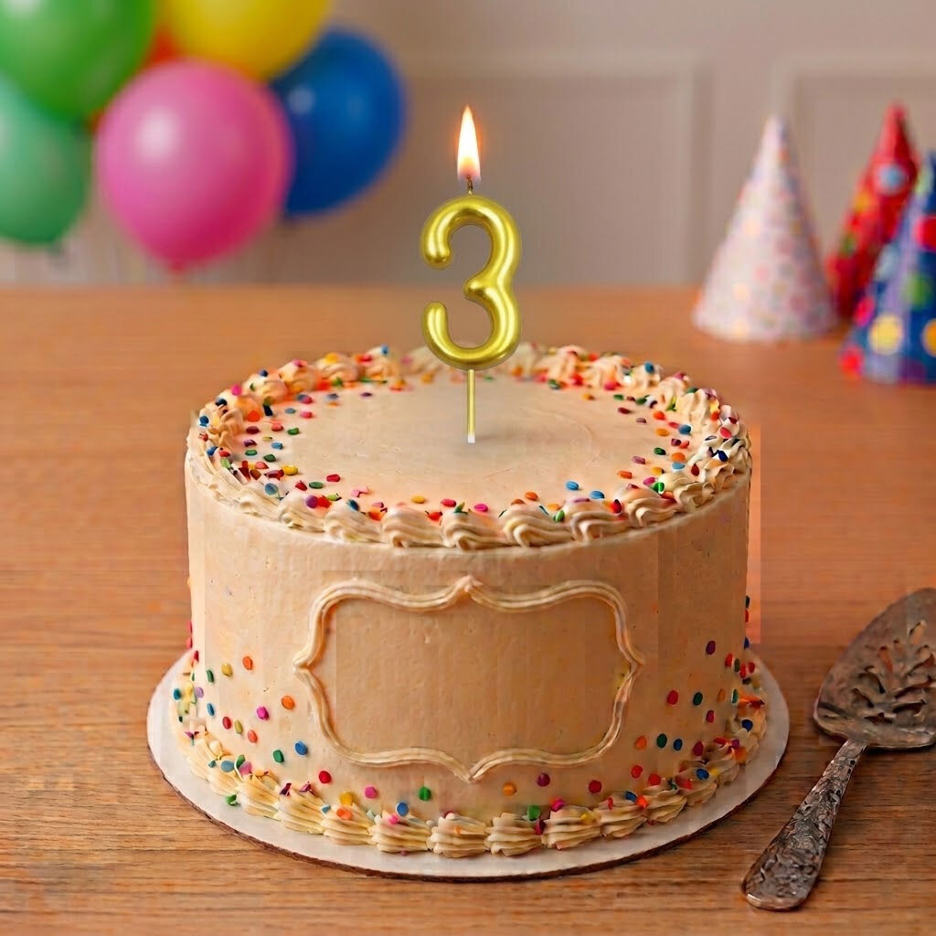 Candle Bright Gold Number 3 Chrome - 12 Pieces