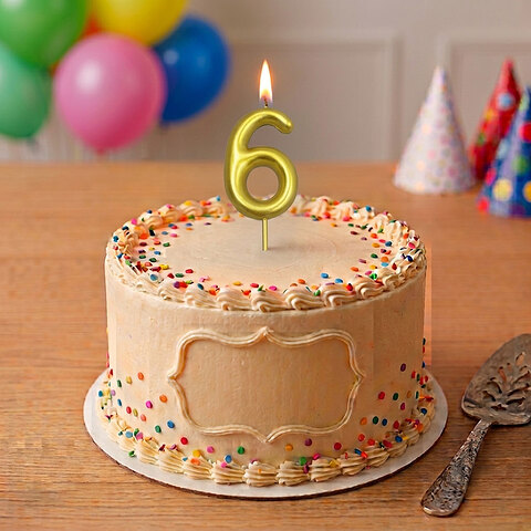 Candle Bright Gold Number 6 Chrome - 12 Pieces
