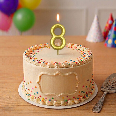 Candle Bright Gold Number 8 Chrome - 12 Pieces