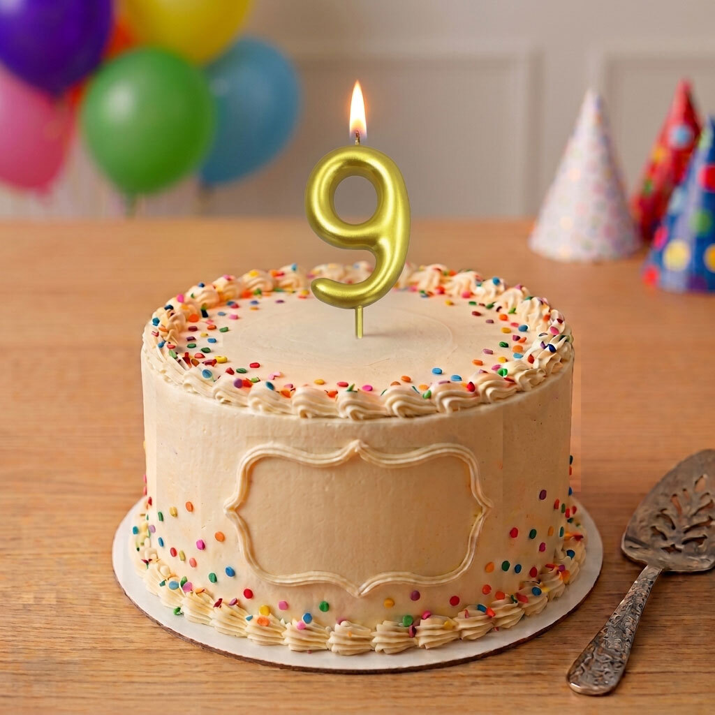 Candle Bright Gold Number 9 Chrome - 12 Pieces