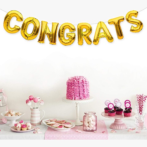 Μπαλόνια λέξη Congrats 16'' χρυσά - (8 τεμάχια)