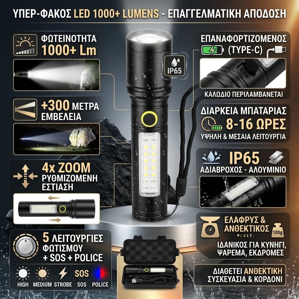 Waterproof Rechargeable Flashlight 14 cm