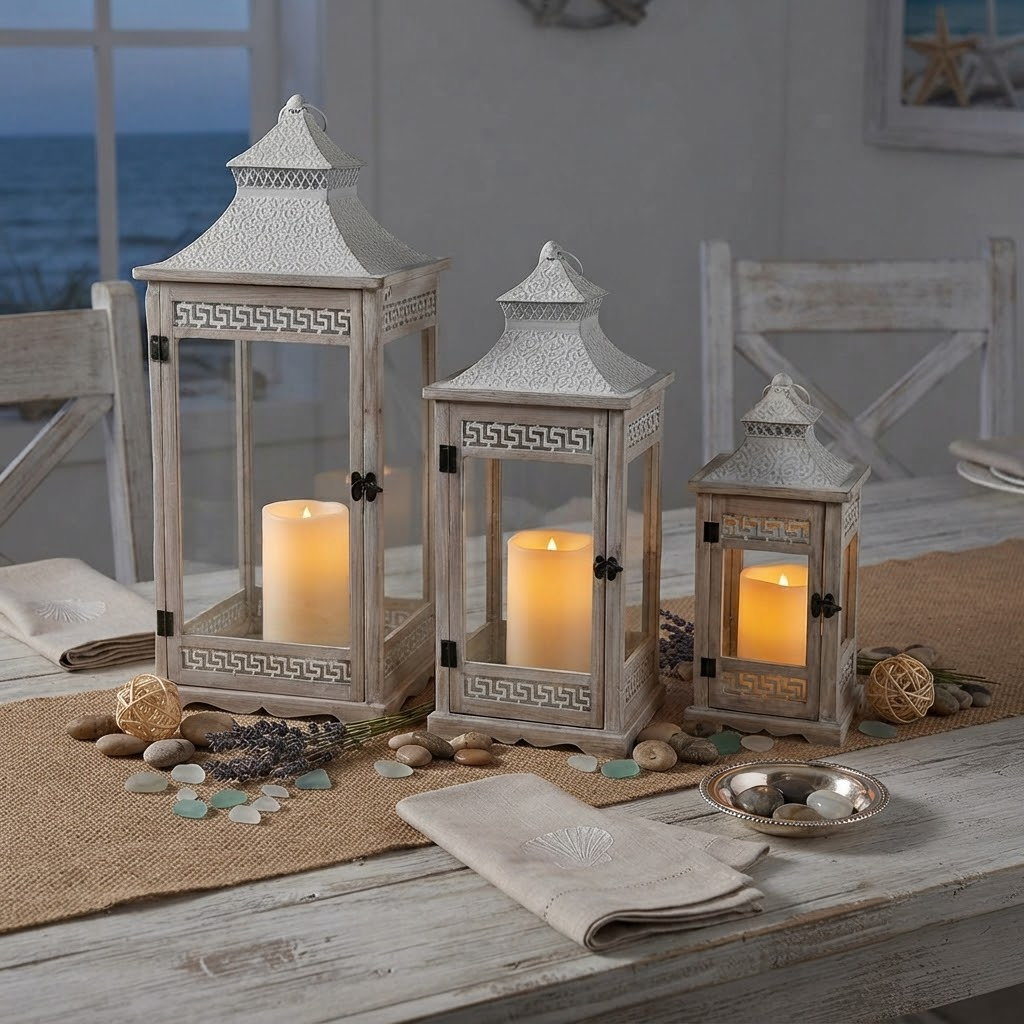 Wooden Lanterns Beige (3 Piece Set)