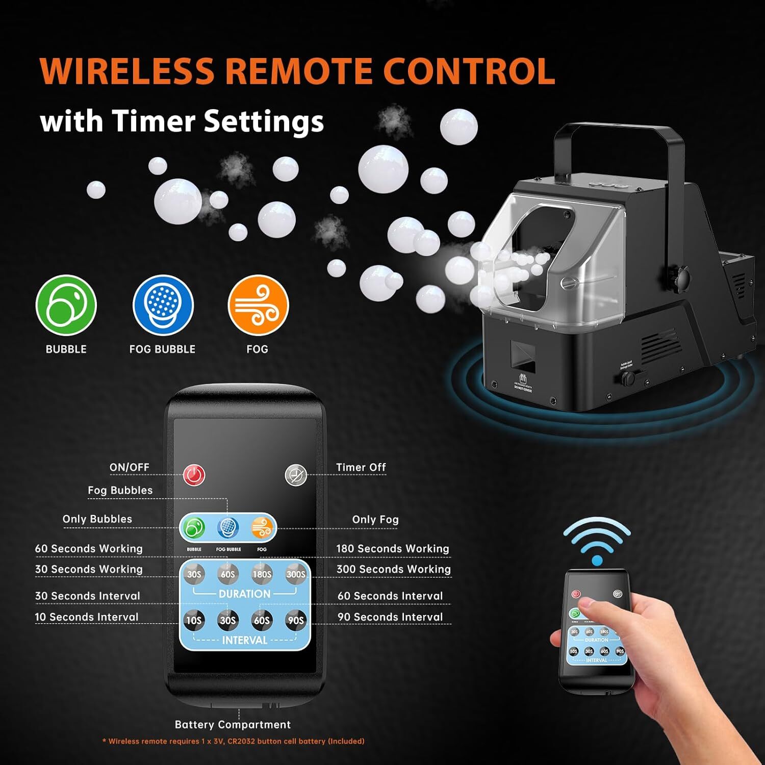 Bubble Smoke Machine 3-in-1 - with Remote Control - 450W