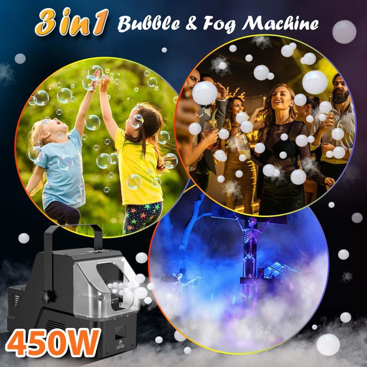 Bubble Smoke Machine 3-in-1 - with Remote Control - 450W