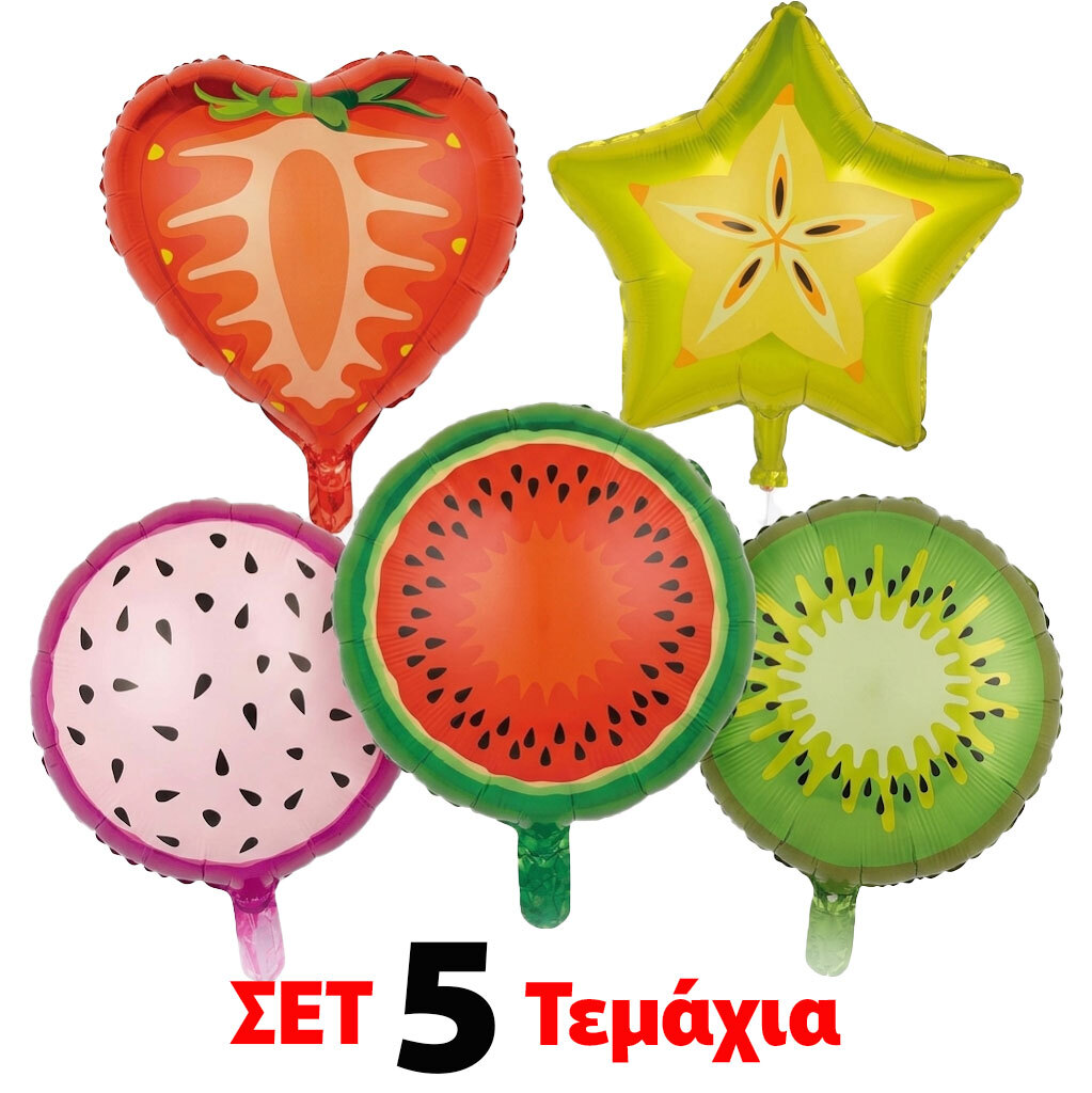Balloons Fruits Strawberry,Kiwi,Watermelon,Dragon Fruit,Carambola - Set 5 Pieces (Packaged)