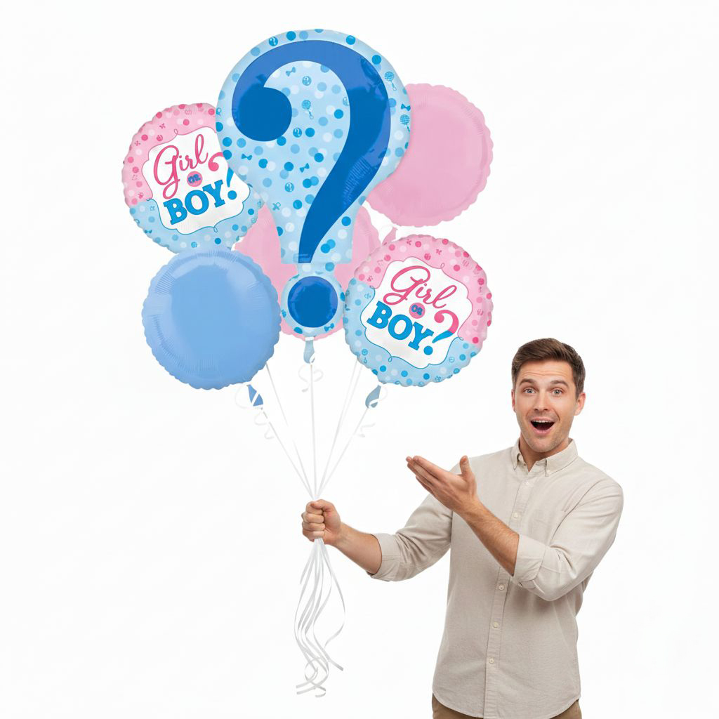 Gender Reveal Μπαλόνια με Ερωτηματικό Γαλάζιο - Σετ 5 τεμαχίων 2