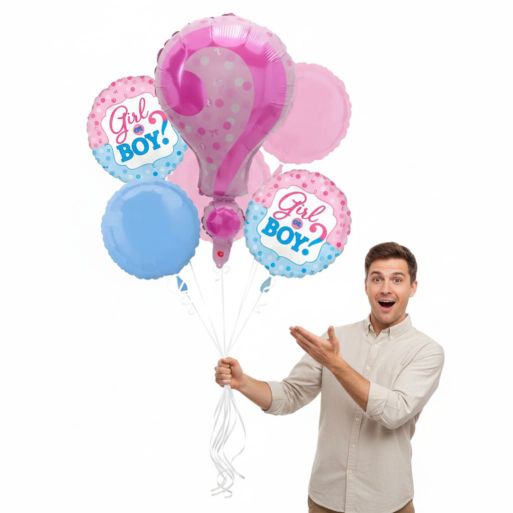 Gender Reveal Μπαλόνια με Ερωτηματικό Ροζ - Σετ 5 τεμαχίων 2