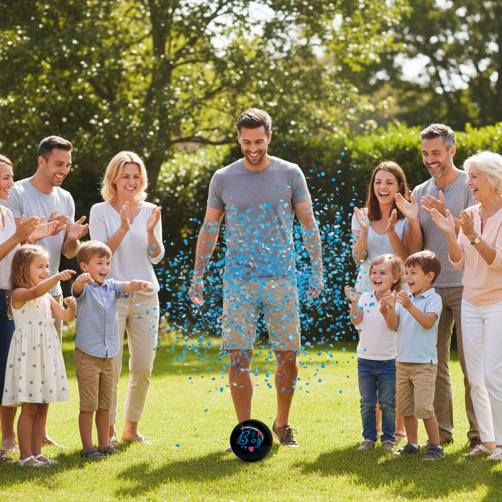 Μπάλα Μαύρη Gender Reveal Boy or Girl με Μπλε Κομφετί 2