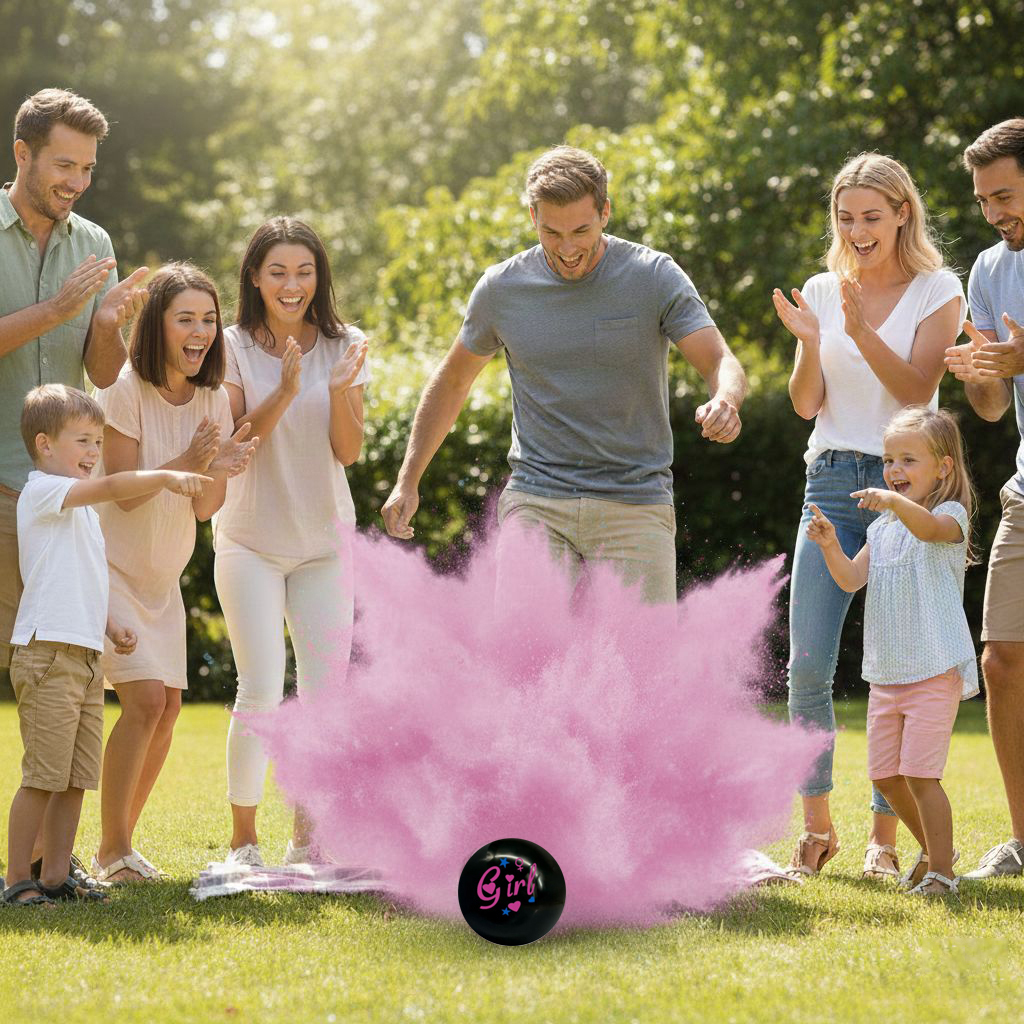 Μπάλα Μαύρη Gender Reveal Boy or Girl με Ροζ Πούδρα 2