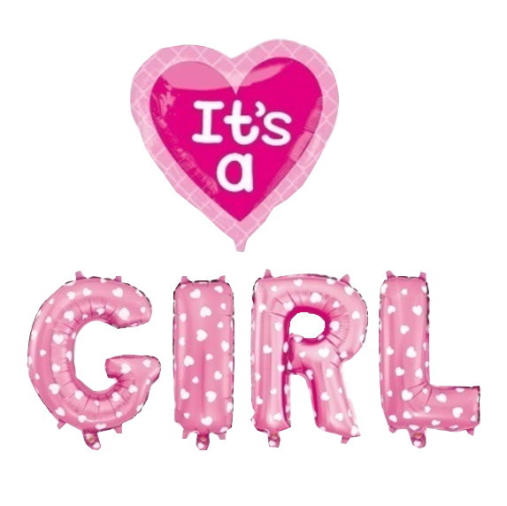 Μπαλόνια Σετ Γράμματα & Μπαλόνι "It's A Girl" - 5 Τεμάχια