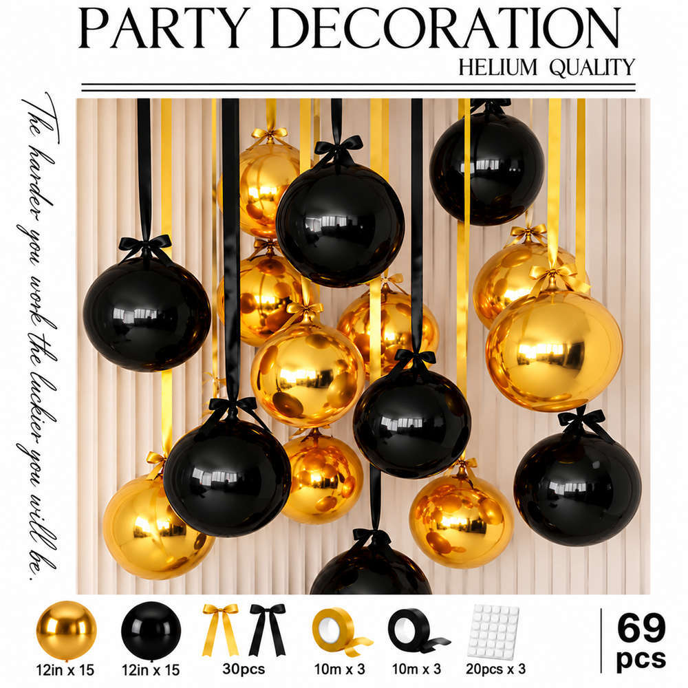 Μπαλόνια Latex Elegant Decoration Χρυσά Μαύρα σετ 69 τεμ (περιλαμβάνει τα μπαλόνια και τις κορδέλες τους)  