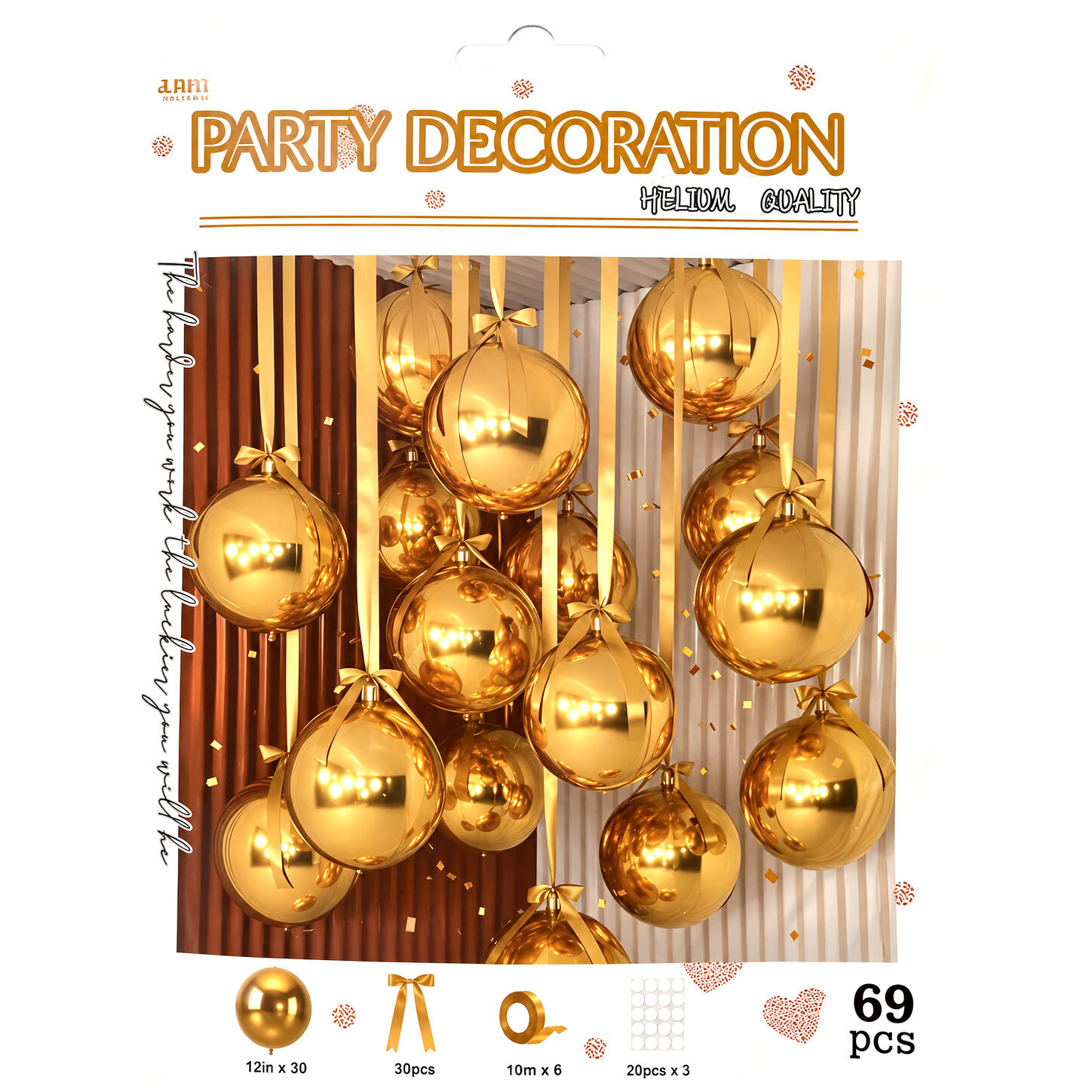 Μπαλόνια Latex Elegant Decoration Χρυσά σετ 69 τεμ (περιλαμβάνει τα μπαλόνια και τις κορδέλες τους)  