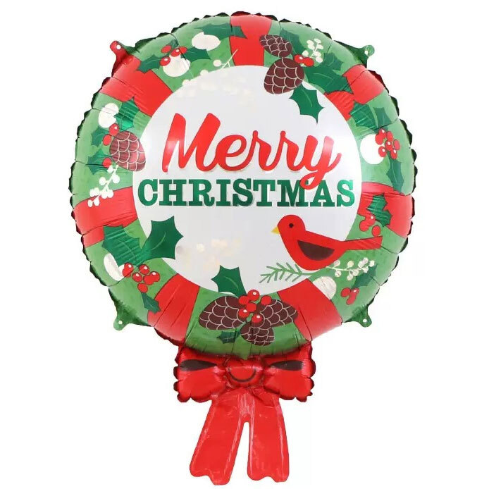 Μπαλόνια Χριστουγεννιάτικα  18'' Στρογγυλό Merry Christmas Με Φιόγκο (Συσκευασμένο)