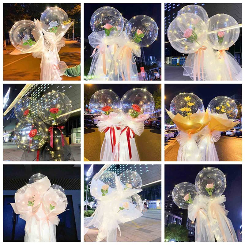 Έτοιμα bubble μπαλόνια με τριαντάφυλλο και led φωτισμό 8