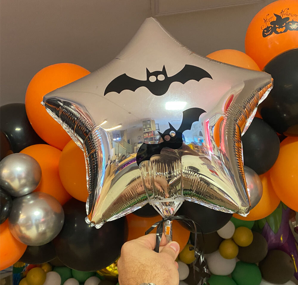 Μπαλόνι αστέρι ασημί 18 ιντσών με νυχτερίδες Halloween 2